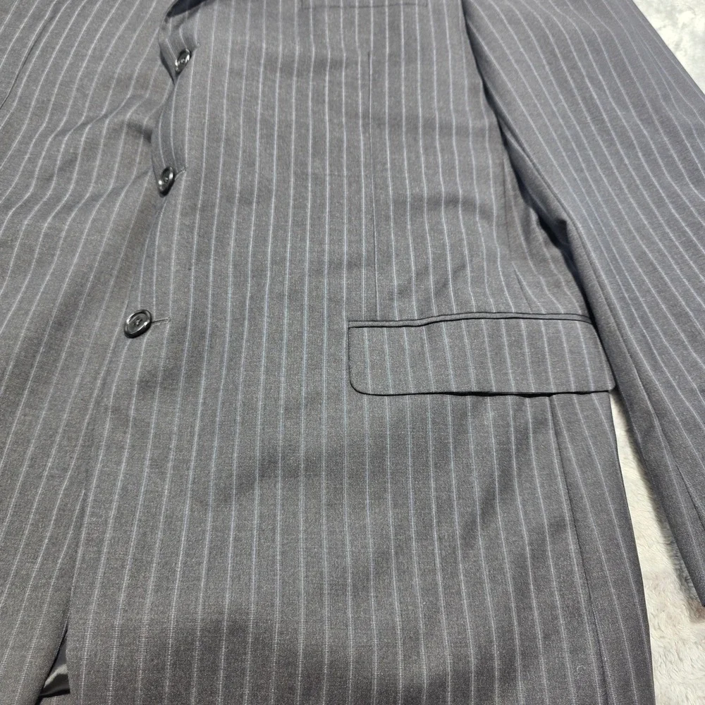 Hickey Freeman‎ Men 46L Grey Blazer Madison Pinstripe Worsted Wool Made in USA